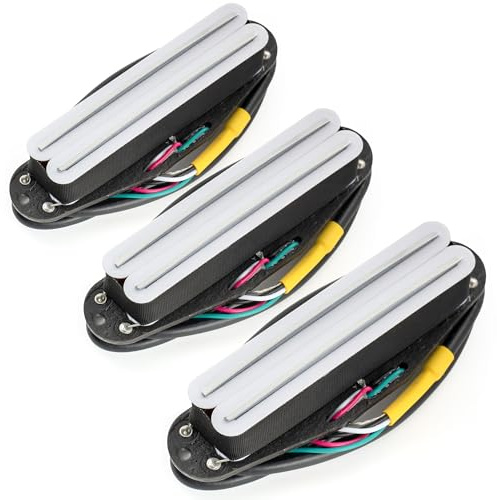 Musiclily Pro ST-DPHA Alnico 5 Rail Blade Humbucker im Single Coil Format Pickups Set 13,2K Super Distortion für Strat Style E-Gitarre, Weiß Korpus Chrom Rail(3er Set) | Rail Blade Single Coil Sized, Set, 13.2K Super Distortion, for Strat Style E-Gitarre