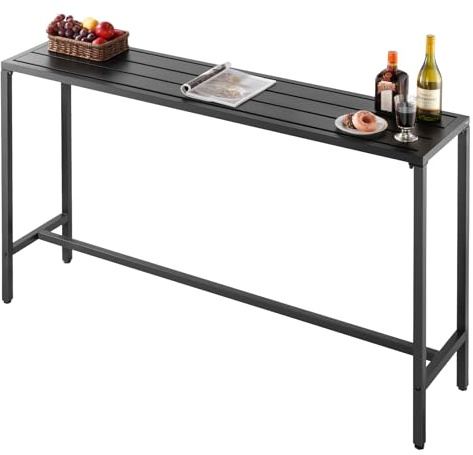 VEVOR Tavolo Alto da Bar per Esterni 160 x 37,5 cm, Tavolino da Pranzo Rettangolare Piano Impermeabile, Struttura in Metallo, Tavolo da Giardino Cortile Terrazza, Bordo Piscina, Soggiorno