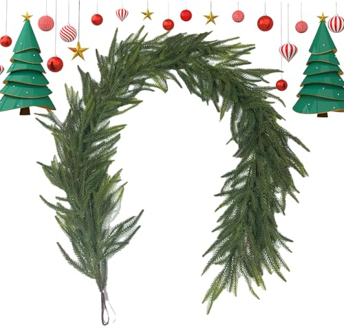 Christmas Greenery Garland Real Touch | Artificial Pine Cypress Vines,Decorative Mantle Hanger for Porch Stairs Farmhouse Party Home Holiday Decorations