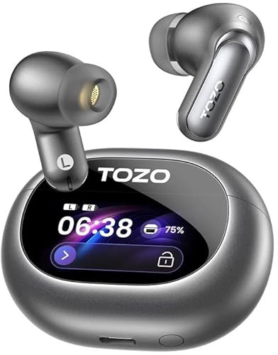 TOZO NC20 Pro Active Noise Cancelling Wireless Earbuds with Smart Touch Screen, LDAC Hi-Res Audio, Stereo Bass, 6 Mics AI Call Ear Buds, 80H Playtime, IPX8 Waterproof, 32 EQ via App, Wireless Charging