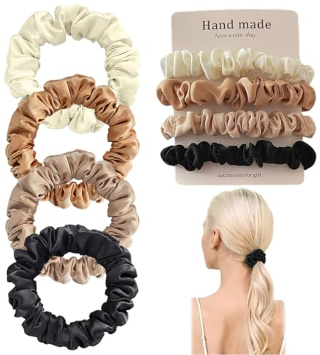 4 Stück Seiden Haargummis Damen 100% reine Maulbeerseide, 16 Momme Seide Haarringe mit Gummiband, Haargummis für Damen Frauen Mädchen Haarschmuck