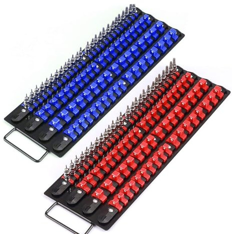 Organisateur de douilles double face, 80 emplacements, rouge, avec poignée, pour outils de mesure de 1/4, 3/8, 1/2, et les organisateurs de plateau britannique