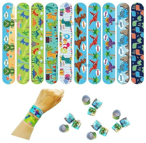 MHDAMAI Pulseras Slap,Slap Bracelets 10Pcs Dinosaurios Niños Pulsera de Juguete Bofetada Banda de Pulsera Niñas Fiesta Cumpleaños de Infantil Rellenos de Bolsa de Fiesta