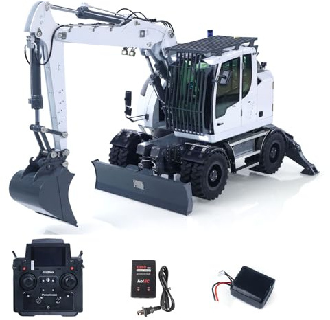 TOUCAN RC HOBBY Pelle hydraulique à roues télécommandée en métal 1/14 LR914 8 canaux avec valve de recul et sons - Coupleur rapide manuel pour enfants de 14 ans et plus