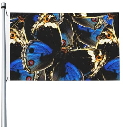 Bandera Jardín Mariposas Pensamientos Azules Banderas Del Patio Halloween Bandera Divertidas Ligera Garden Banderas Para Césped Playa Patio Al Aire Libre 90X150 CM