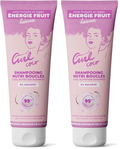ENERGIE FRUIT | Shampoing sans Sulfate | Coco & Beurre de Karité BIO | Cheveux Bouclés Frisés | Vegan | 250 ml (Lot de 2)