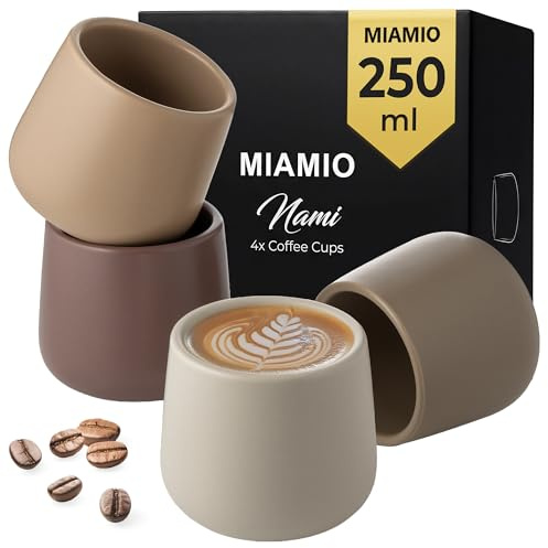 MIAMIO - Juego de 4 tazas de cerámica (250 ml) / Tazas de cerámica sin asa/Tazas de café, tazas de café, tazas de capuchino (Beige Canyon)