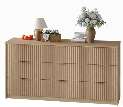 IDEALHOUSE 9 Drawer Dresser for Bedroom, Large Fluted Chest of Drawers, Wood Dressers Storage Organizer, Storage Cabinet for Bedroom Living Room Home Office