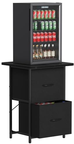 Snughome Mini Fridge Stand with Storage, Mini Fridge Cabinet Small Refrigerator Table Stand with Drawers, Heavy Duty 220 LBS, Compact Beverage Cooler Rack Shelf for Dorm, Apartment, Office Coffee Bar