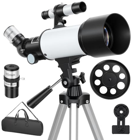 Outsunny Télescope Astronomique pour Adultes et Débutants 70 mm Blanc | Télescope Réfracteur 40X/16X, 2 Oculaires, Trépied Réglable, Adaptateur Téléphone, Sac de Transport