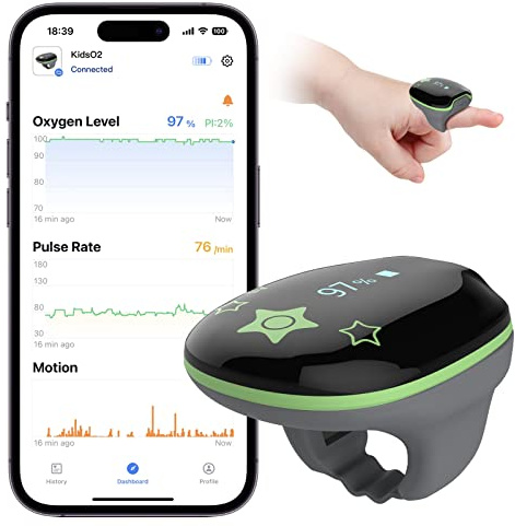 ViATOM Pulsioxímetro, Oxímetro de Dedo con Bluetooth y APP, Monitor de Saturación de Oxígeno y Frecuencia Cardíaca, Infantil para Niños 3-10 Años, Portátil y Precisa