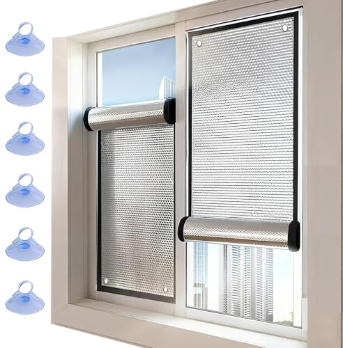 Película Aislante Térmico para Ventanas De Aluminio Doble Capa, Lámina De Aluminio Reflectante con Ventosas Película De Privacidad Aislante Termico Ventanas para Hogar Oficina(55x100cm)