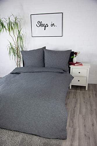 jilda-tex Biber Bettwäsche Made IN Germany Melange 135x200 cm + 80x80 cm 100% Baumwolle Feinbiberbettwäsche Edel-Flanell Verschiedene Größen/Farben (Dunkelgrau, 135 x 200 cm)