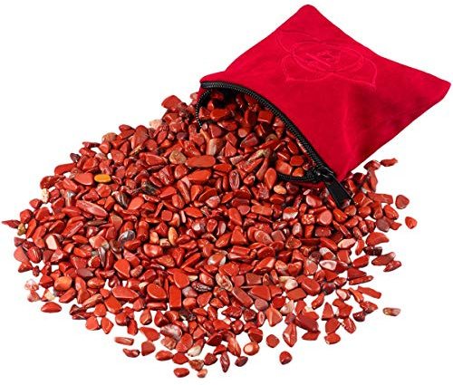 SUNYIK Natural Red Jasper Tumbled Chip Stone, Root Chakra Crystal Pillow for Healing Reiki, Sphere Sculpture Figurine Point Display Stand
