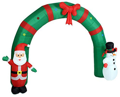BAKAJI Arco Gonfiabile Gigante Natalizio Altezza 240 cm con Babbo Natale e Pupazzo di Neve con Kit Fissaggio per Esterno Illuminazione LED Protezione IP44 Decorazione Natalizia (240 cm)
