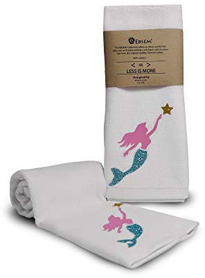 Ebsem Marine Style Hand Dish Towel 2 Pieces Set Premium Quality Turkish Towels Super Soft, Plush and Highly Absorbent Bath Hammam Gym Nautical Yacht Boat (White, Mermaid)