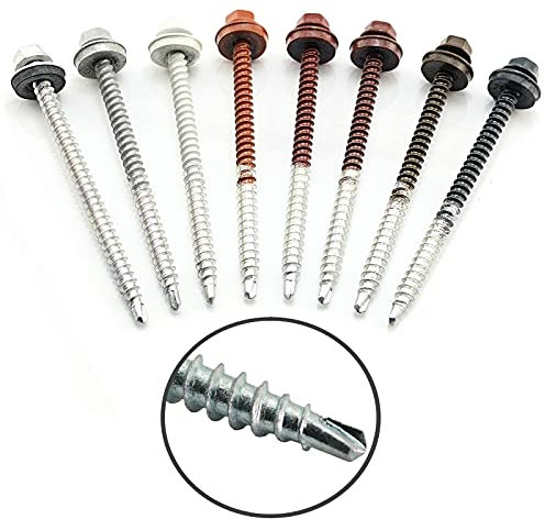 100 Stück Trapezblech Schrauben Bohrschrauben Selbstbohrend 4,8x80 / RAL 8012 RAL 8012 Dach verzinkt