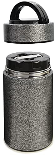 Troika Henkelmann Thermo Speisebehälter Food Container inklusive Klappbarem Löffel im Deckel Edelstahl/Kunststoff 900ml, Größe: 10.3cm x 10.3cm x 21.4cm, VAC90/TI Schwarz-Titan