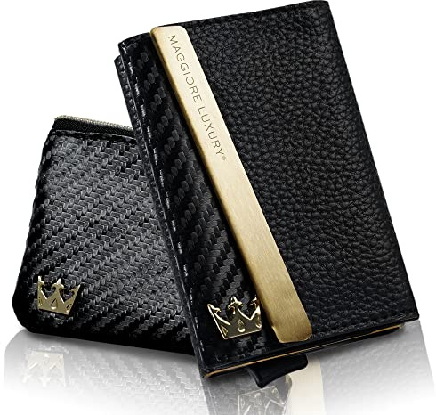 MAGGIORE LUXURY® Kreditkortshållare Plånbok Smal Plånbok för Herrar Och Damer Med RFID-Skydd Anti-Kloning Guldplånbok Gold Wallet Milan