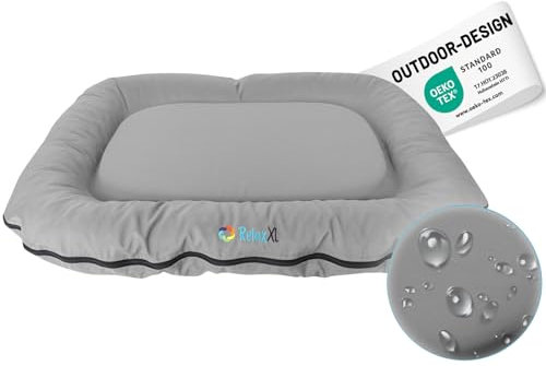 RelaxXL orthopädisches Outdoor Hundekissen Luna L: 110x85cm Grau 60°C Waschbar Viscoschaum Kratzfest Garten Hundebett für große Hunde