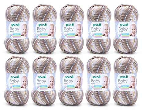 Gründl Wolle Baby color Babywolle 10 Knäuel 50 g, nougat-weiß | Babywolle zum Häkeln und Stricken mit Farbverlauf - 70 % Polyacryl, 30 % Polyamid - 50 g / 150 m - Nadelstärke 3,5 -4,5