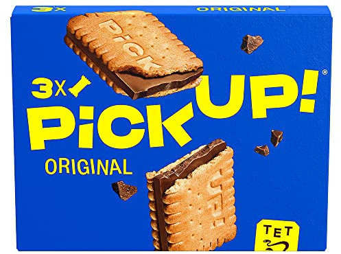 PiCK UP! Original (3 x 28 g), Riegel mit knackiger Milchschokoladentafel zwischen zwei knusprigen Keksen, der Snack für unterwegs, 3er Multipack
