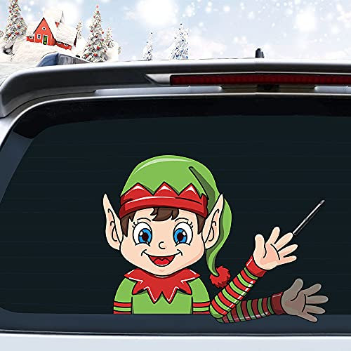 Leniutor Christmas Elf Wavinv Arm Wiper Sticker for Cars, Cute Santa Claus Snowman Reindeer Rear Wiper Decal for SUV Rear Window Windshield Christmas Car Accessories Exterior (Small Elf)