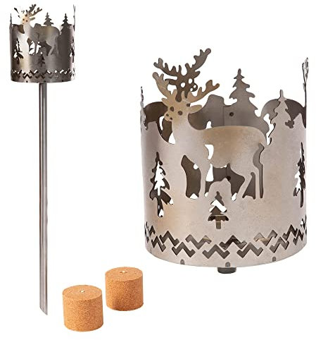 Antorcha de jardín para exterior, diseño de ciervo, 2 elementos combustibles, virutas de madera con cera, antorcha sueca, antorcha de pellets, columna de fuego, llama, antorcha de cera, lámpara de