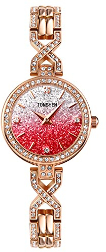 TONSHEN Damen Fashion Analog Quarz Uhren Edelstahl Armbanduhr