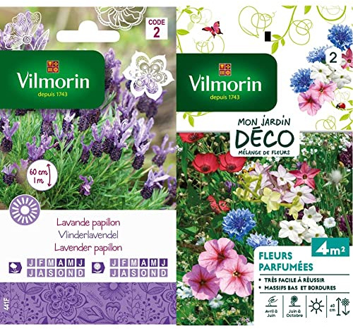 Vilmorin 5876342 Lavande Papillon, Violet, 90 x 2 x 160 cm & 5862942 Fleur parfumée, Multicolore, 90 x 2 x 160 cm