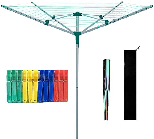 Crystals 4 Arm 50M Cloth Airer Heavy Duty Rotary Washing Line Clothes Airer Outdoor Garden Dryer With Free Ground Spike & Cover, Grey (Airer Only)