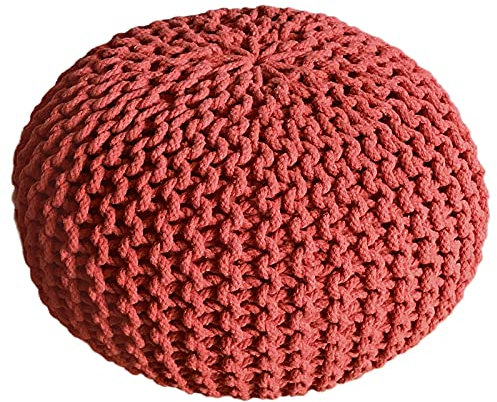 Fides Sitzhocker Strickhocker aus Baumwolle Grobstrick Optik handgefertigt nutzbar als Bodenkissen & Sitzpouf 55 cm Ø Terracotta