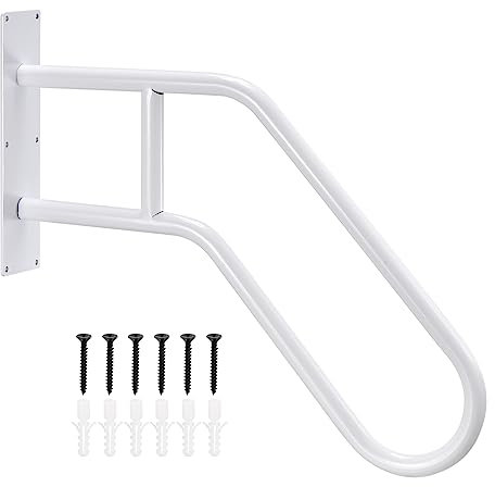 sourcing map Wall Mounted Handrails for Outdoor Steps, Hand Rail for 1-3 Stairs, U-Shaped Stair Handrails (22.8 Length,18.5 Height) for Garden Garage Porch Patio Steps White