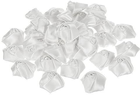 PATIKIL 1.6 Artificiali Fiori Teste Rose, 20pz Raso Nastro Rose Fatte a Mano Falso Fiori Tessuto Fiori per Bouquet Artigianale Matrimonio, Bianco