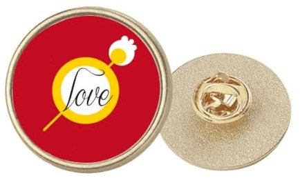 Lovers Love Only Art Deco Brosche, rund, Metall, goldfarben, M, Metall