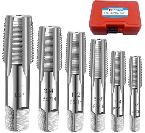 6 Stück BSP Rohrgewindebohrer Set, 1 Zoll, 3/4 Zoll, 1/2 Zoll, 3/8 Zoll, 1/4 Zoll, 1/8 Zoll BSP Gewindebohrer Set, Kohlenstoffstahl Handgewindebohrer Set für genaue Gewinde, Sortierte Klempner