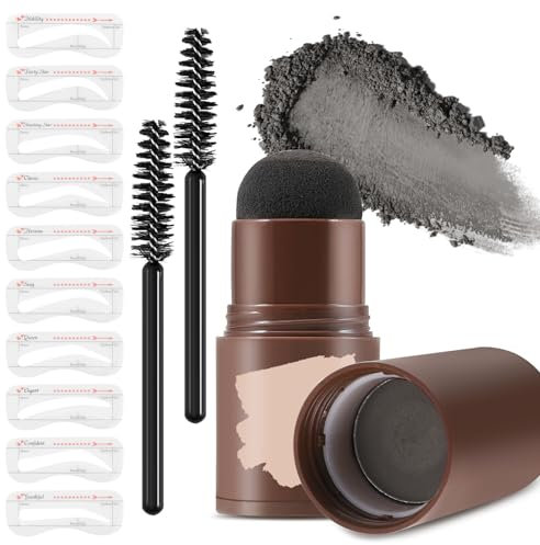 Apooliy Set di stencil per sopracciglia con 10 stencil per sopracciglia, 2 pennelli, polvere per sopracciglia a lunga durata, impermeabile e a prova di sbavatura