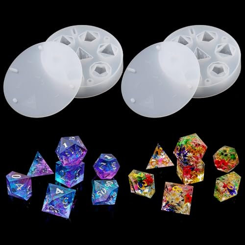wikimo 2 Stück Silikonformen gießformen für Epoxidharz Form Würfel, DIY Epoxidharz Silikonform für die Herstellung von Würfel mit 7 Polyeder Würfelhöhlungen, Silikon Gießformen für Tischbrettspiele