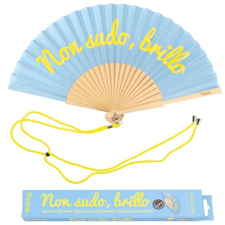 Fisura - Ventilador plegable de mano original con mensaje en italiano y alemán. Ventilador de mano original con colgador incluido (no sudo, azul)