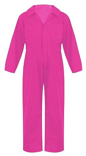 Yeahdor Kinder Jungen Jumpsuit Overall Langarm Arbeitsoverall Bodysuit Schutzlatzhose Reverskragen Ganzanzug Arbeitskleidung Causal Freizeit A Hot Pink 146-152