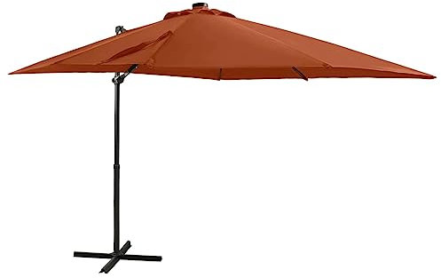 ShGaxin Ampelschirm mit Mast, Balkon Sonnenschirm, Marktschirm, Garten, Balkon Schirm, Sonnen Schirme, Balkonschirm, und Leuchten Terracotta-Rot 250 cm