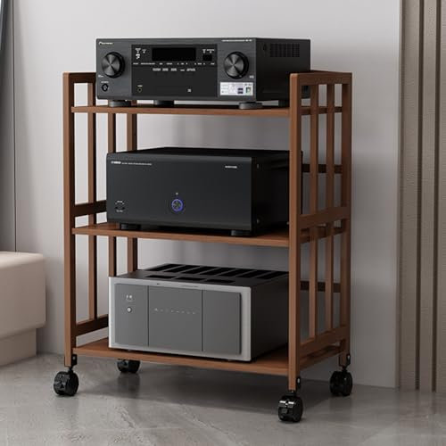 YVYKFZD 2/3/4/5-stufiger Audio Rack HiFi Regal, beweglicher HiFi Rack Eckkomponentenschrank, offener Phonoschrank mit verstellbaren Regalen, AV Record Player Stand aus Bambus(Color:A 3Tier-88cm/34.6,