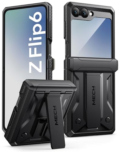 TONGATE für Z Flip 6 Hülle mit Kickstand & Gürtelclip, [Scharnier-Schutzabdeckung][Bulit-in Bildschirmschutz] Militärischer Grad Stoßfest Handyhülle für Samsung Galaxy Z Flip 6 5g 2024, Schwarz