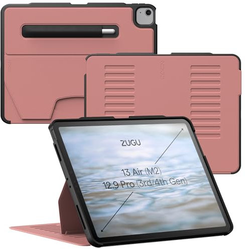 ZUGU CASE for iPad Air Case 13 Inch M3 2025 & M2 2024 / iPad Pro 12.9 inch (3rd/4th Gen), Slim Protective Cover with Apple Pencil Holder, 10 Viewing Angles Auto Wake/Sleep (Desert Rose Pink)