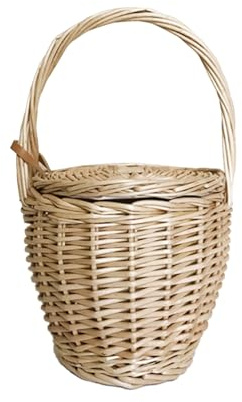 Weiden-Picknickkorb, Runder Weiden-Picknickkorb mit Deckel, Kleiner Korb mit Griff, Handgefertigter Rattankorb mit Einlage, Gewebter Weiden-Aufbewahrungskorb für Picknick, Dekoration, Geschenk, Hochze
