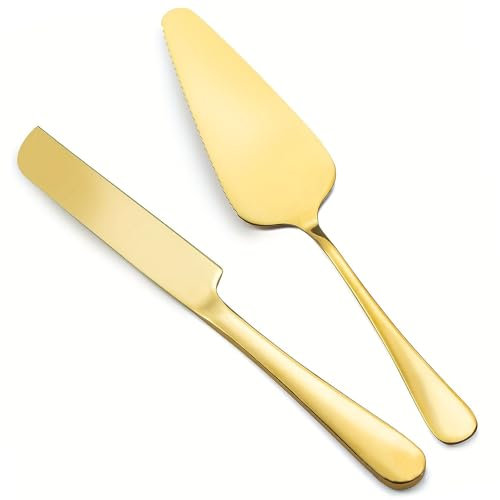NIYATA 2Pcs Pelle a Tarte Dorée, Couteau et Serveur de Gâteau de Mariage,Pelle et Couteau Gateau Mariage,Pelle a Tarte pour Mariage,Fête,Anniversaire