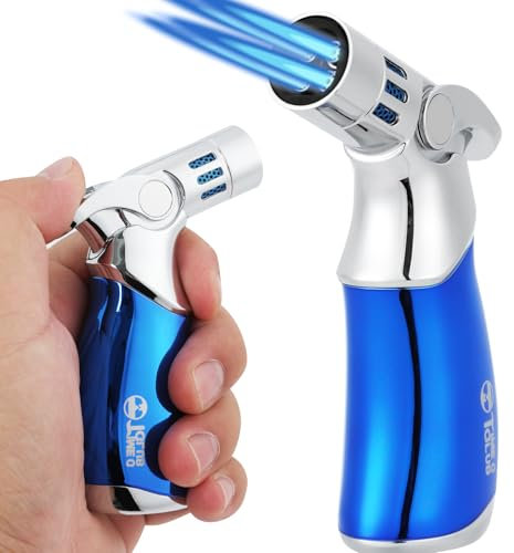 Chalumeau Butane Rechargeable 4 Flammes Puissantes – Mini Chalumeau de Cuisine Réglable pour Crème Brûlée, Pâtisserie, BBQ et Usage Polyvalent (Gaz Butane Non Inclus)