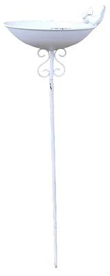 Deko-Impresion Vogeltränke Vogelbad Vogel-Futterstelle a. Stab Eisen massiv weiß 100