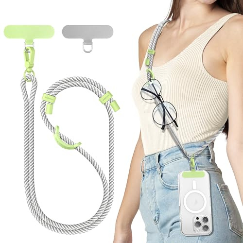 SURPHY Phone Lanyard with Patch, Adjustable Crossbody Strap, Neck Holder Compatible with Most Phones, Airpods, Key Lanyard and more (Grey & White)