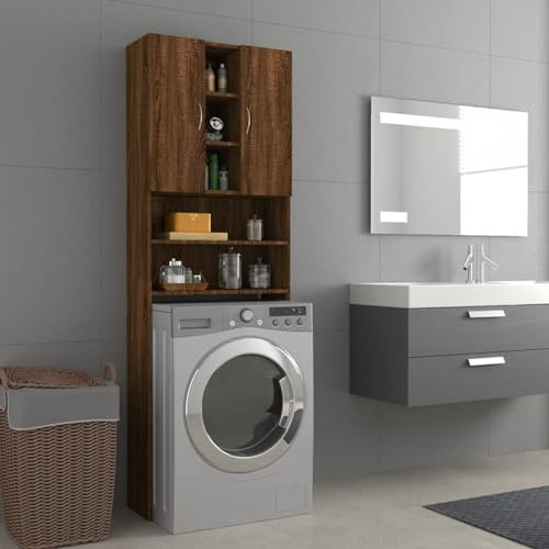 Sufrk Waschmaschinenschrank Braun Eichen-Optik 64x25,5x190 cm Waschmaschinenschrank üBerbauschrank Waschmaschinenregal Schrank üBer Waschmaschine